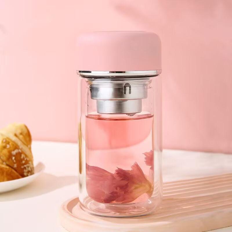 OLOEY Women's Double-Layer Portable Anti-Scald Glass Cup