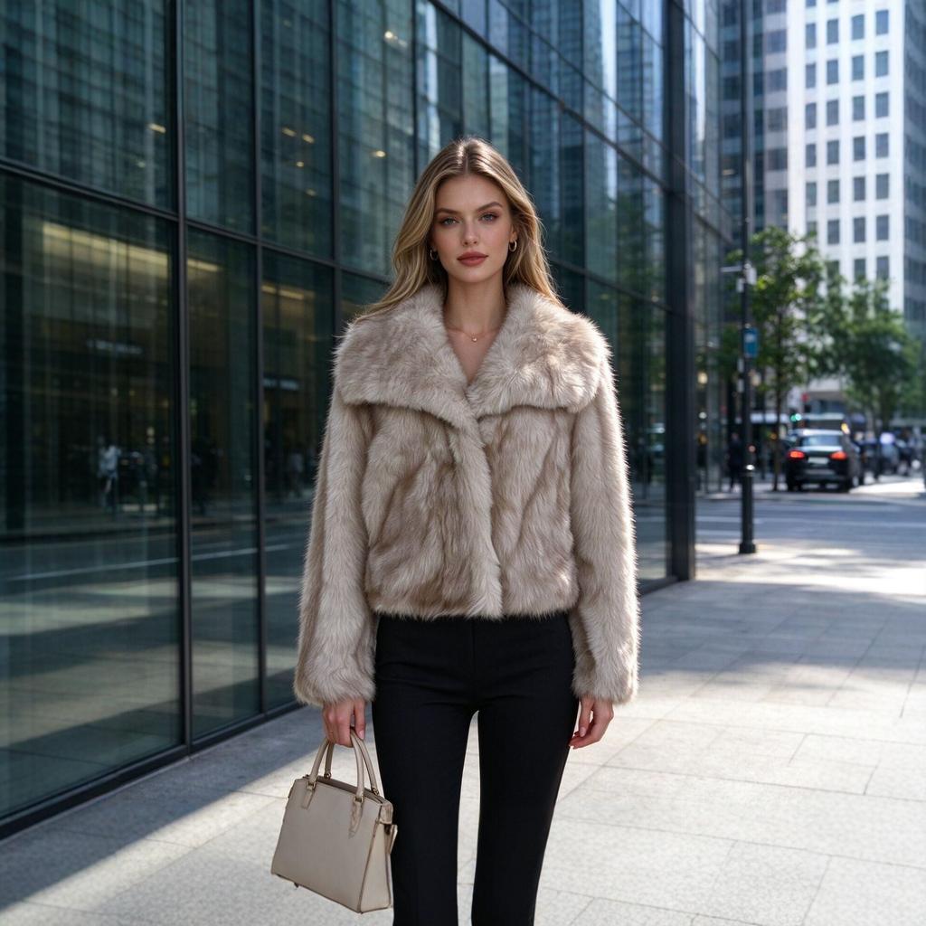 European and American style imitation fur coat women's short large lapel imitation fox hair short coat autumn and winter warm celebrity jacket