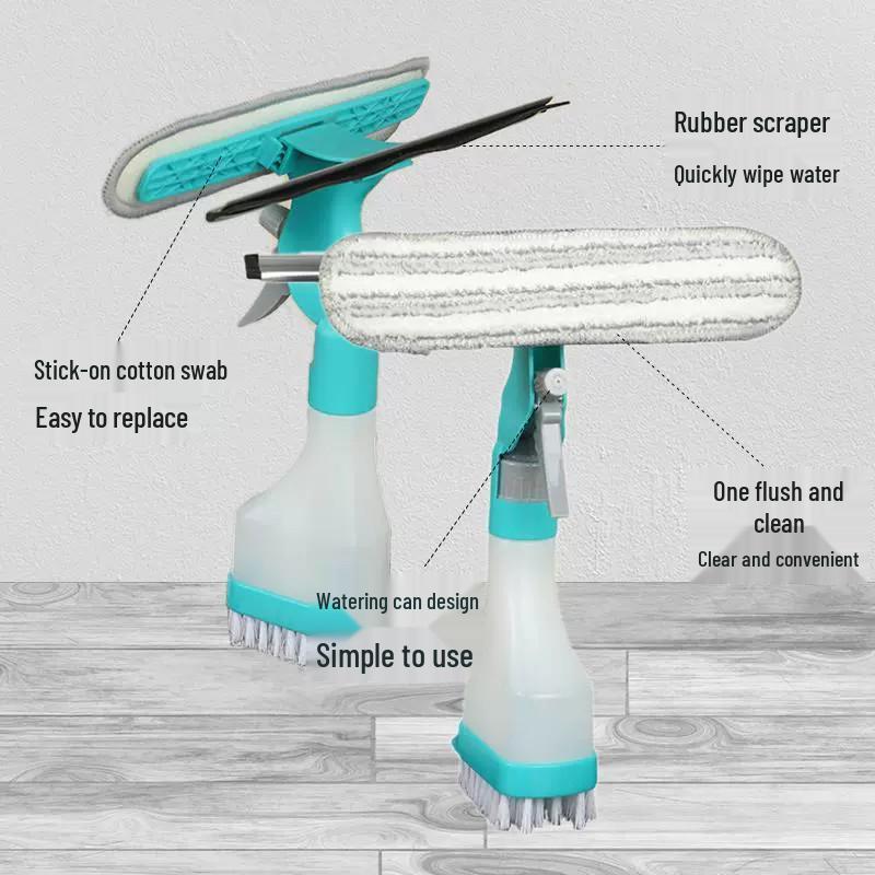Multifunctional Double-Sided Glass Cleaning Brush with Squeegee, Sponge, Floor Brush, Spray Bottle, and Window Wiper