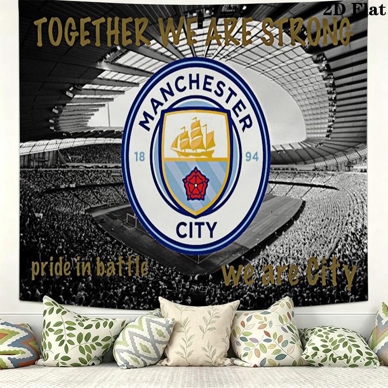 Manchester City FC Logo Wall Tapestry Aesthetic Wall Hanging Printed Fabric Blanket Decorative Tapestries for Bedroom Living Room Home Decor