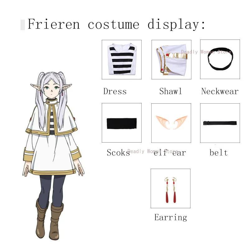 Sousou No Frieren Cosplay Kostüm Perücke Schuhe Anime Zauberer Kleid Elfenohr Halloween Party Charistmas für Frauen Mädchen