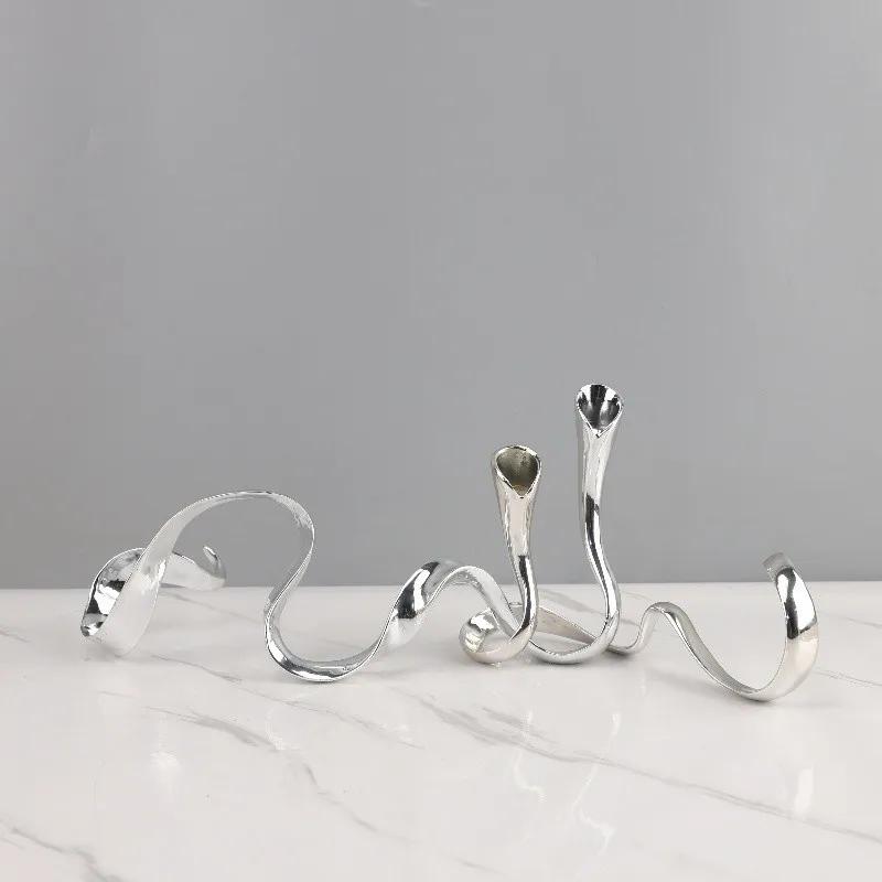 Metal Candlestick Geometric Streamer Wavy Ribbon Golden Snake Candelabrum Table Ornament Candle Holders Centerpieces