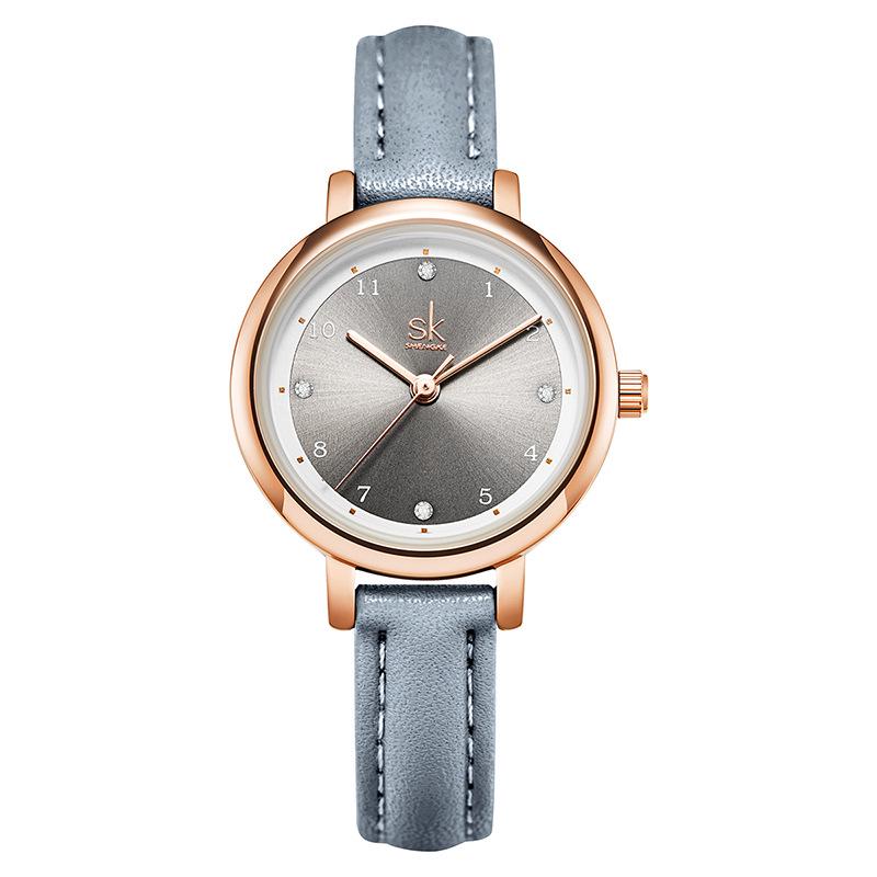 SK Women s High-End Mori Girl Diamond Sunray Dial Leather-Strap Waterproof Quartz Watch 9028