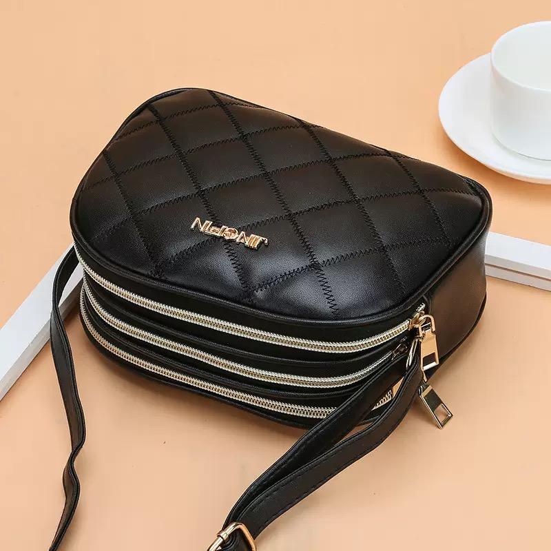 Fashion PU Leather Plaid Flap Bag CasualMessenger Crossbody Bag Solid Shoulder Bag