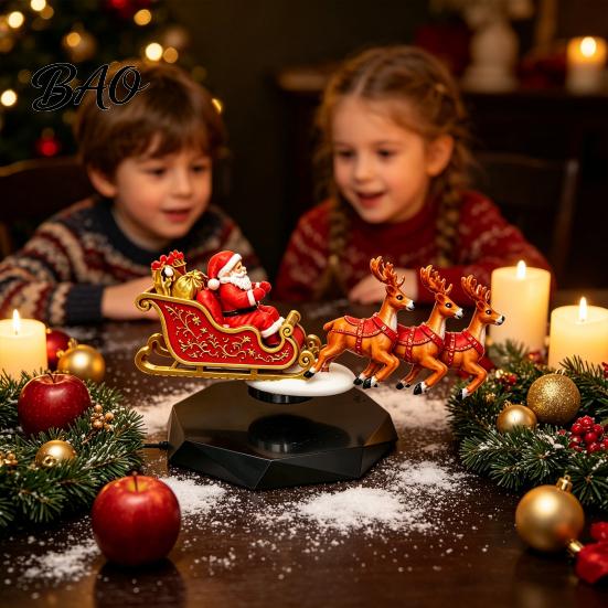 Suspended Sleigh for Office Floating Santa Sleigh, Flying Magnetic Levitation Christmas Display, Unique Gift Family Claus Tabletop Decor Home, Office,