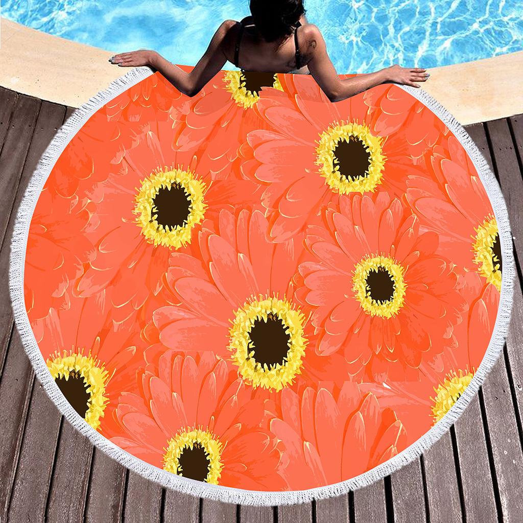 Botanical Daisy Floral Round Beach Towel,Microfiber Garden Flower Circle Beach Blanket,Roundie Yoga Meditation Mat Picnic Rug