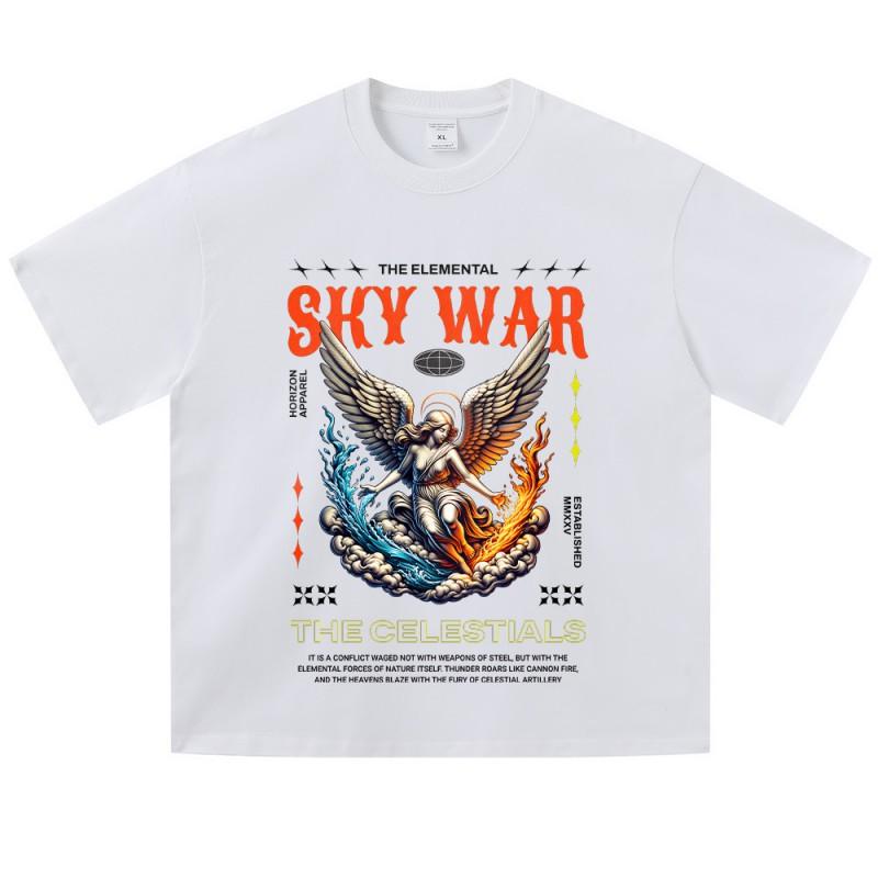 Mens Oversized Washed Cotton Tee With Vintage Dark Angel Print Loose Fit Short Sleeve T-Shirt