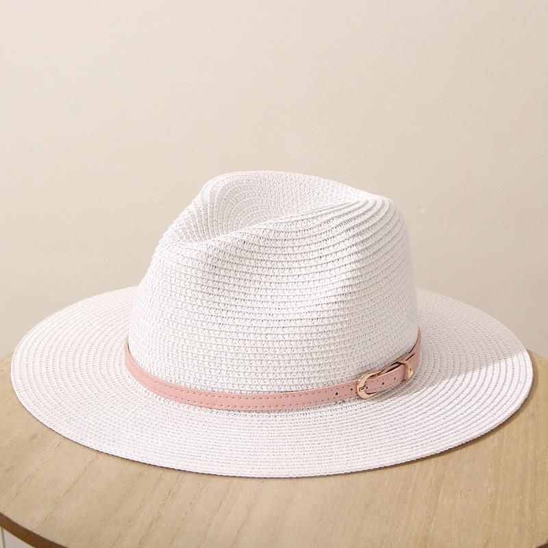 JYL TS DIY Panama Straw Hat White Belt Decor Sun Protection Woven Straw