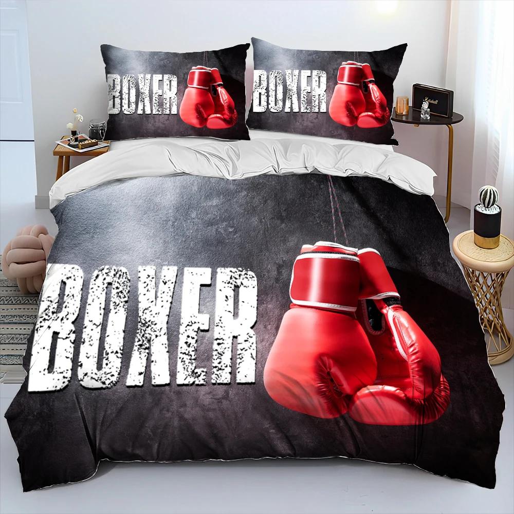 3D Boxing Gloves Boxer Fight Comforter Bedding Set,Duvet Cover Bed Set Quilt Cover Pillowcase,King Queen Size Bedding Set Adult