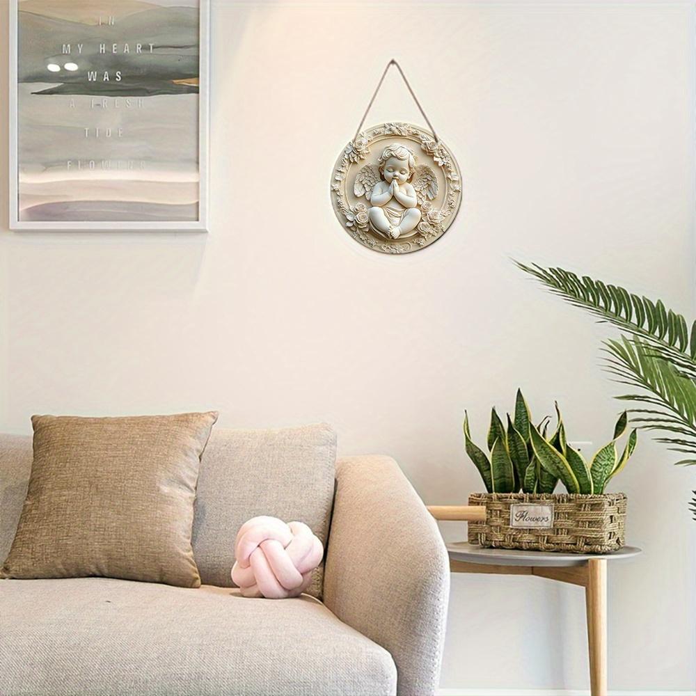 Entzückendes Cherub Holzschild - Engel Rundes Schild für Haustür Wandbehang Dekor - Idealer Hängeschmuck für Zuhause