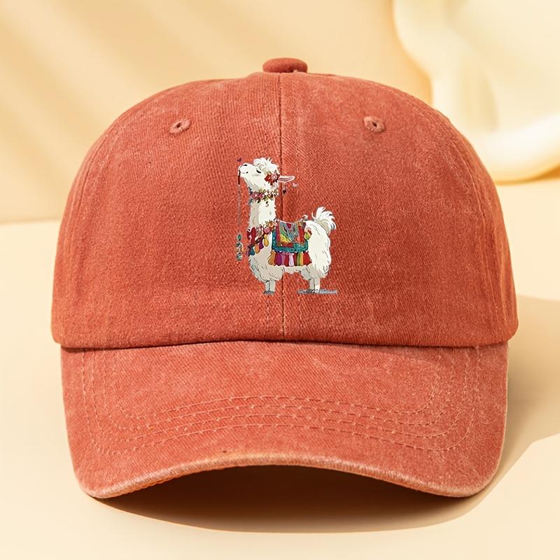 Mens Womens White Alpaca Print Baseball Cap Vintage Washed Lightweight Curved Brim Snapback Hat Suitable for Outdoor Trav