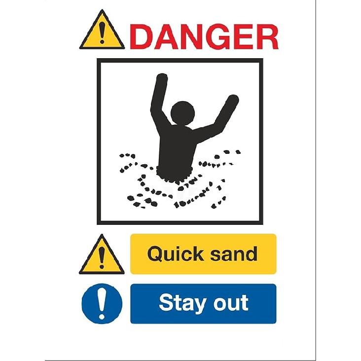 Danger Quicksand Sign - Stay Away Safety Signs, Quarry Signs, Danger Signs Metal Sign Danger Warning Notice Safety Tin Sign 8x12 Inch 8 x12 /20cm x 30cm