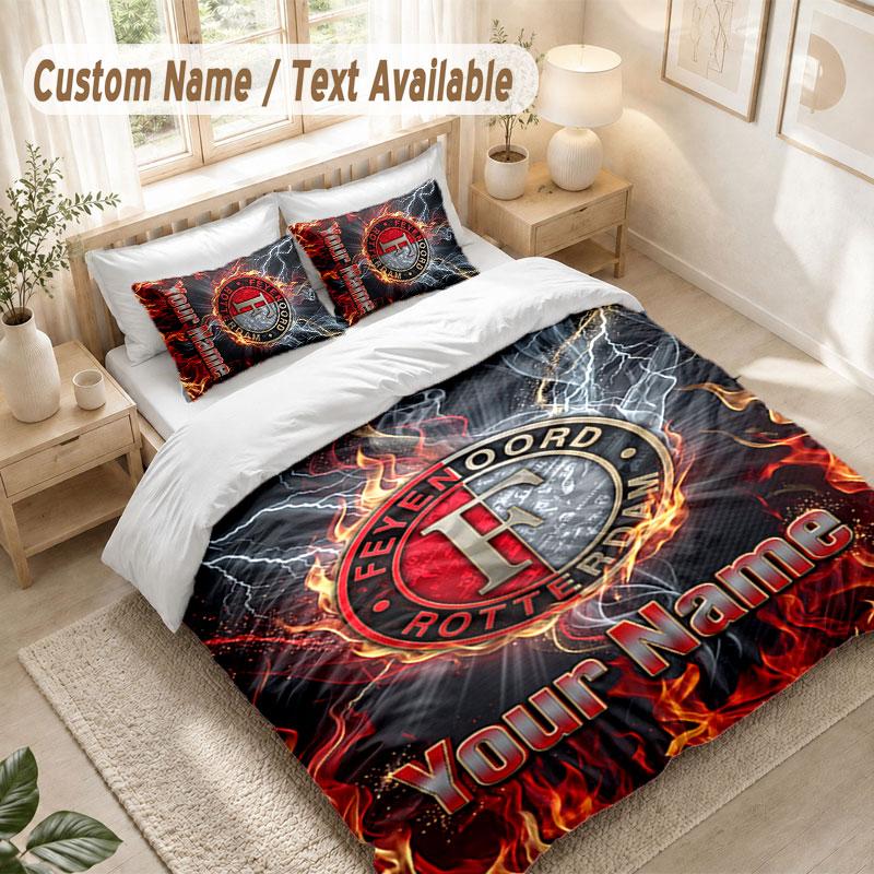 Custom Name Bedding Set 3 PiecesFeyenoord Print Duvet Cover + 2 Pillowcases Soft Bed Decor