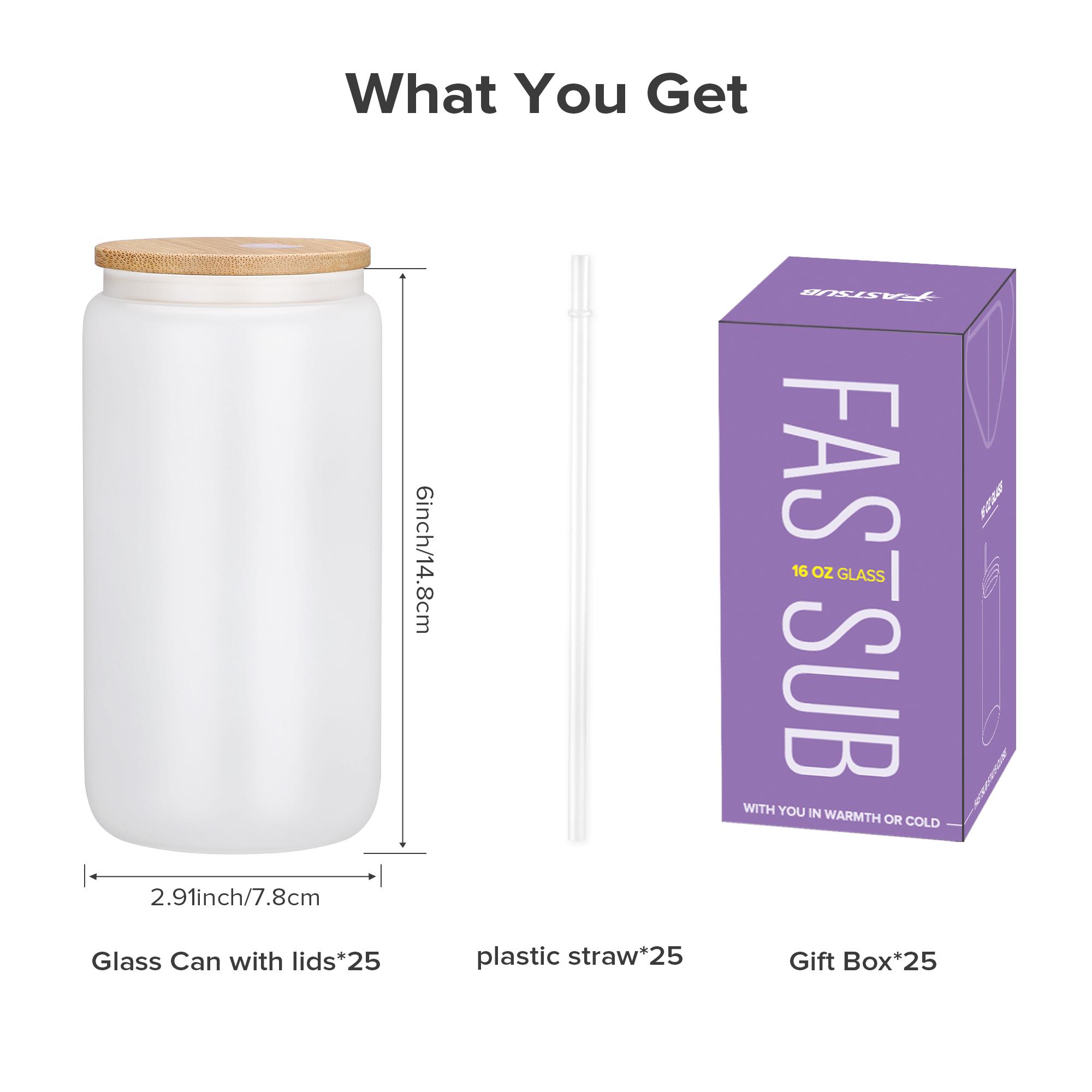 USA Warehouse 25 Pack 16oz Frosted Sublimation Glass Blanks Cans Glass Tumbler With Bamboo lid and Straw Glass Drinkware 16 OZ