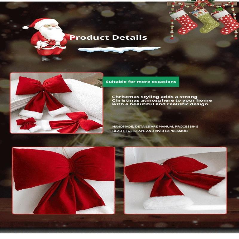 Christmas Solid Color Plush Bow Pendant Creative Festival Home Background Decoration Ornaments Party Atmosphere Supplies