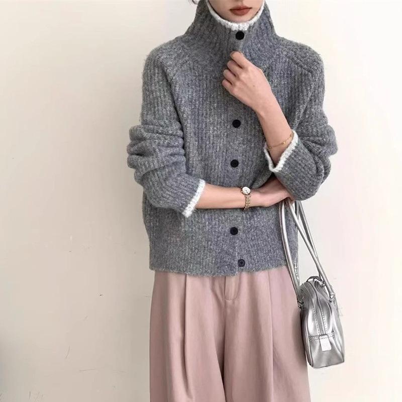 Turtleneck Sweater Jacket Women's Autumn and Winter New Loose Lazy Style Simple Color Matching Knitted Cardigan Top