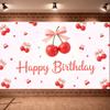 Birthday Party Banner Fruit Elements Fruit Theme Background Bowknot Decor Display Watercolor Art Cherry Birthday Display