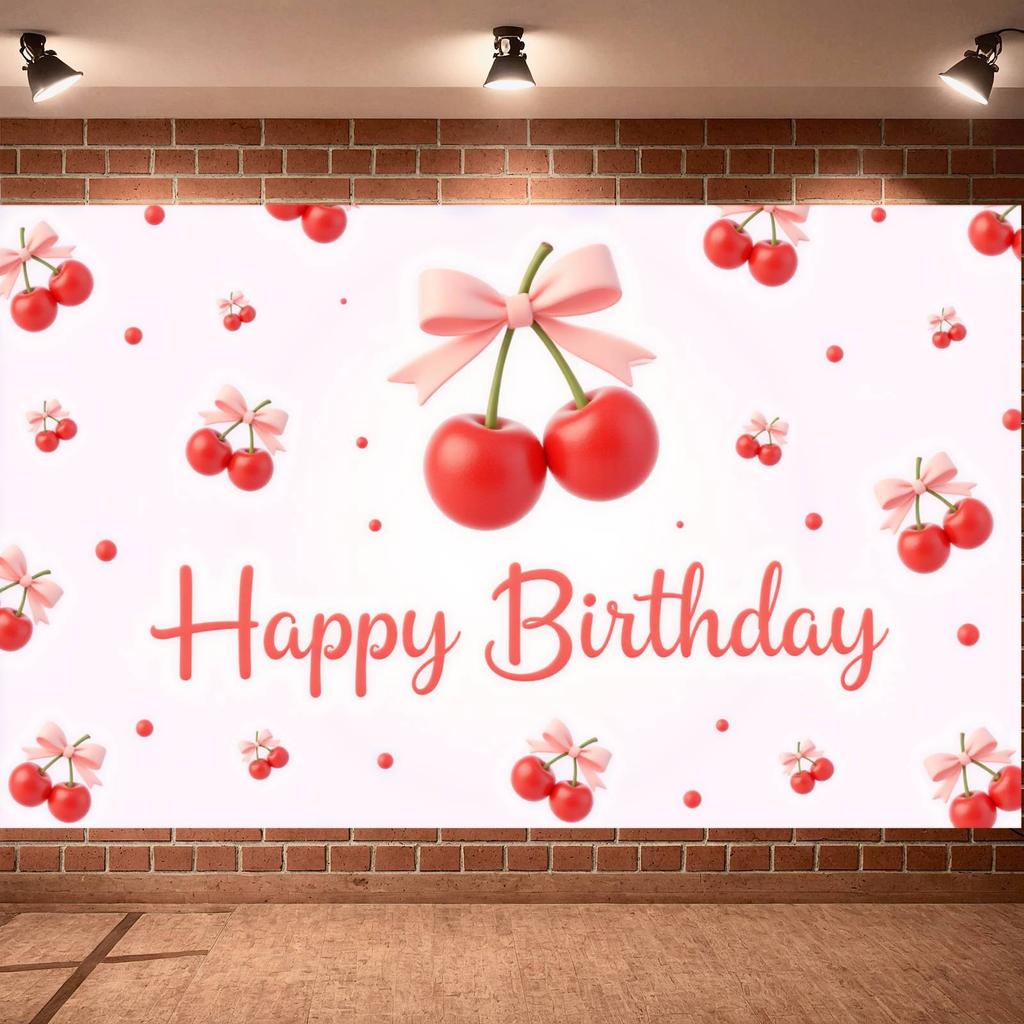 Birthday Party Banner Fruit Elements Fruit Theme Background Bowknot Decor Display Watercolor Art Cherry Birthday Display