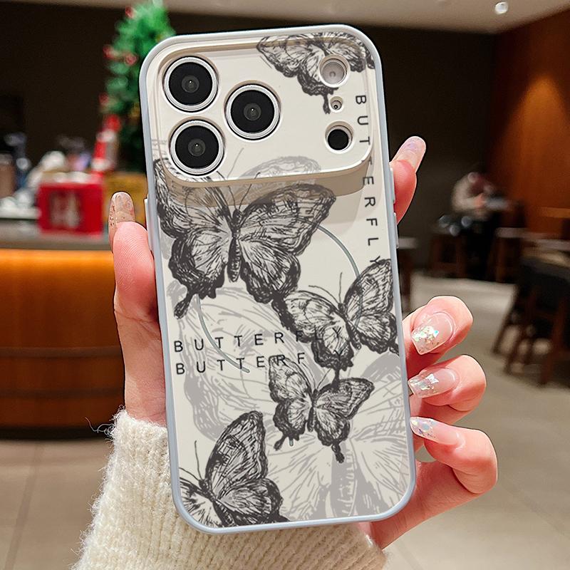 Butterfly Flowers Pattern Case For iPhone 17 Pro Max Magnetic For Magsafe Hybrid Slim Matte Cover For iPhone 16 15 14 13 Pro Max