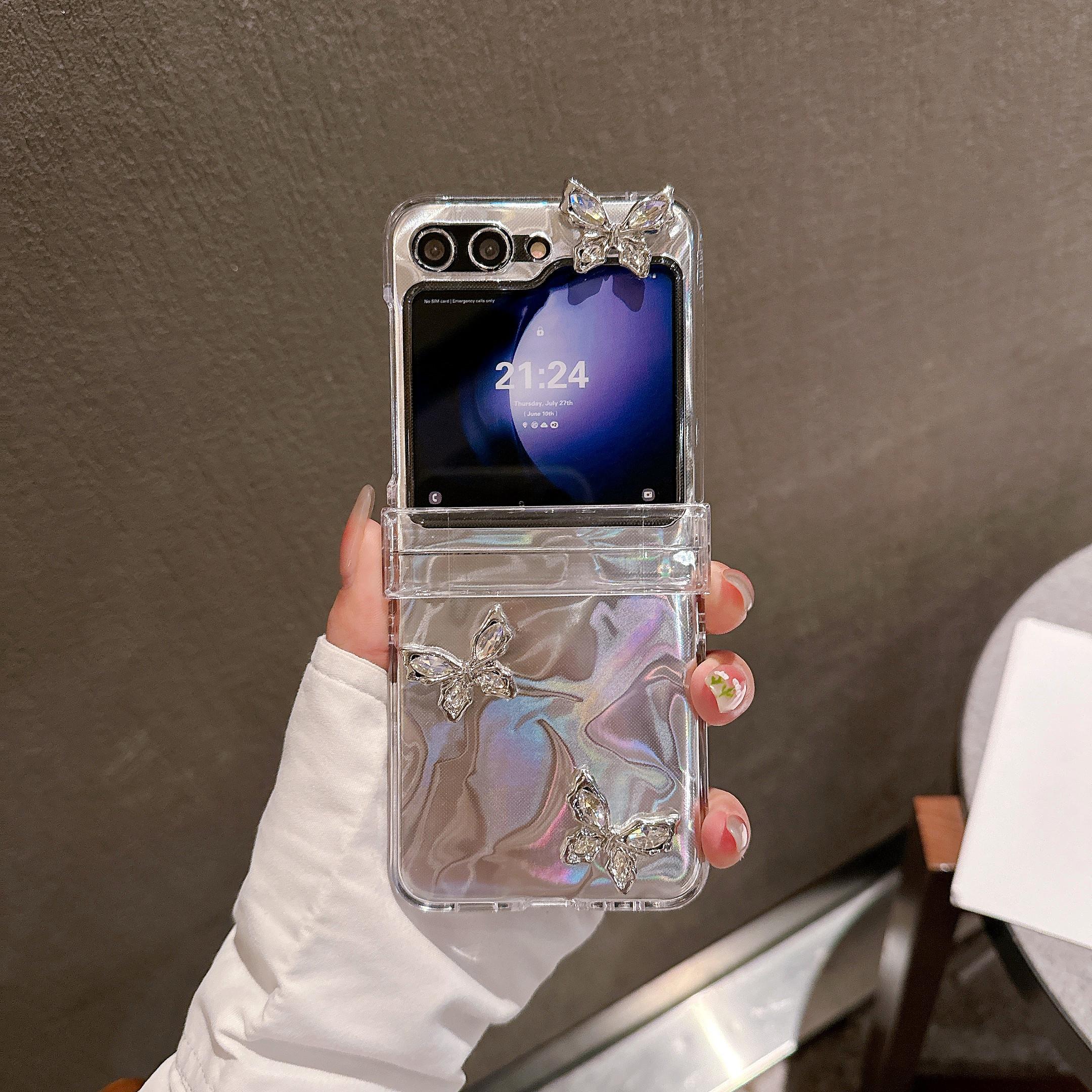 

Блестящий 3D чехол с бабочкой для Samsung Galaxy Z Flip 3 4 5 6 5G Flip6 Flip5 Защита Flip4 3-компонентный набор Шарнир Модный чехол For Samsung Z Flip4