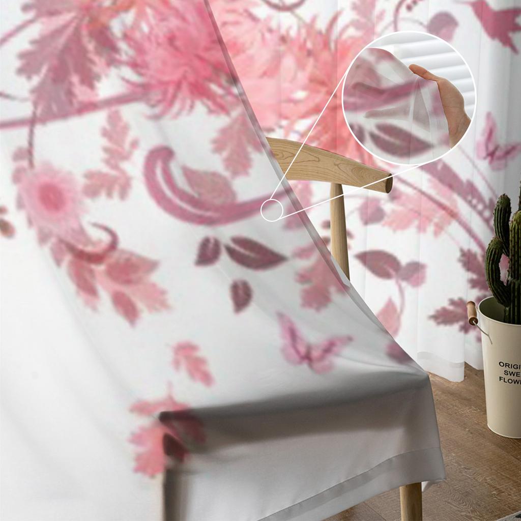 Pink Swirl Flowers Tulle Curtains for Living Room Bedroom Window Sheer Curtains Kitchen Balcony Voile Curtains