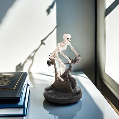 Halloween Exercise Bike Skeleton Figurine Resin Cycling Fitness Bike Skull Statue Sculpture Home Office Bookshelf Desktop Decoration Ornament