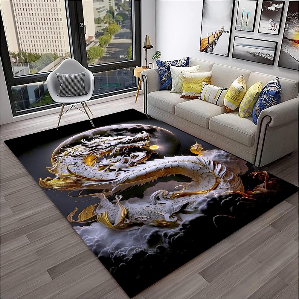 3D-Teppich mit chinesischem Drachen, Mythos, Kunst, Cartoon-Motiv, für Zuhause, Wohnzimmer, Schlafzimmer, Sofa, Fußmatte, Dekoration, Kinderspielbereich, rutschfeste Bodenmatte