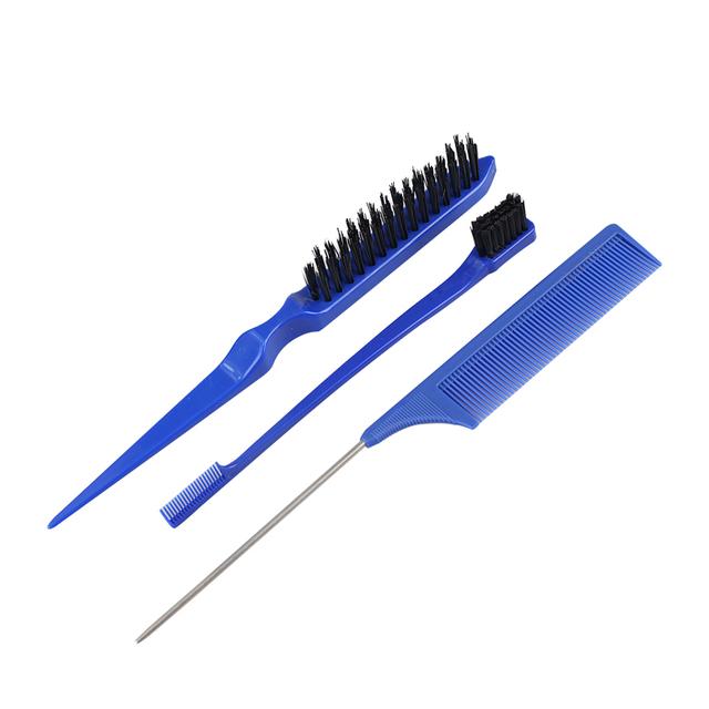 3 Pcs Professional Hair Styling Comb Set: Metal Pin Rat Tail Comb, Teasing Brush & Double-Ended Edge Eyebrow Brush for Salon & Home Hair Braiding, Sty