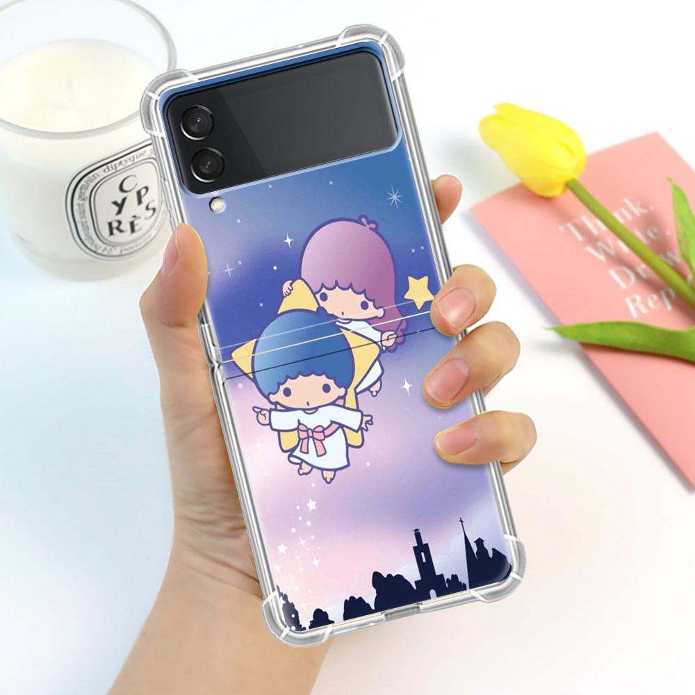 Luxury Case For Samsung Galaxy Z Flip 3 4 5G Funda Z Flip3 Clear PC Hard Shockproof Back Phone Coque Shell LittleTwinStars Cute