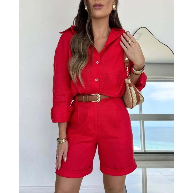 YYFS Pantaloni da donna moda casual primavera autunno stampa tinta unita manica lunga collo a polo pantaloni tute