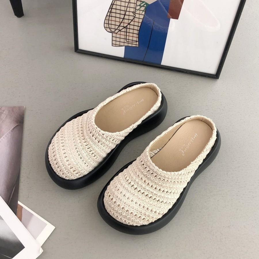 Spring and summer 2025 new thick-soled inner height increase bag head weaving one pedal outer wear slippers casual versatile women's slippers