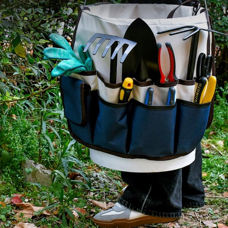Foldable Tool Storage Bucket for Garden Tool Saves Space Gardening Organizer Bag Oxfords Cloth Fabric