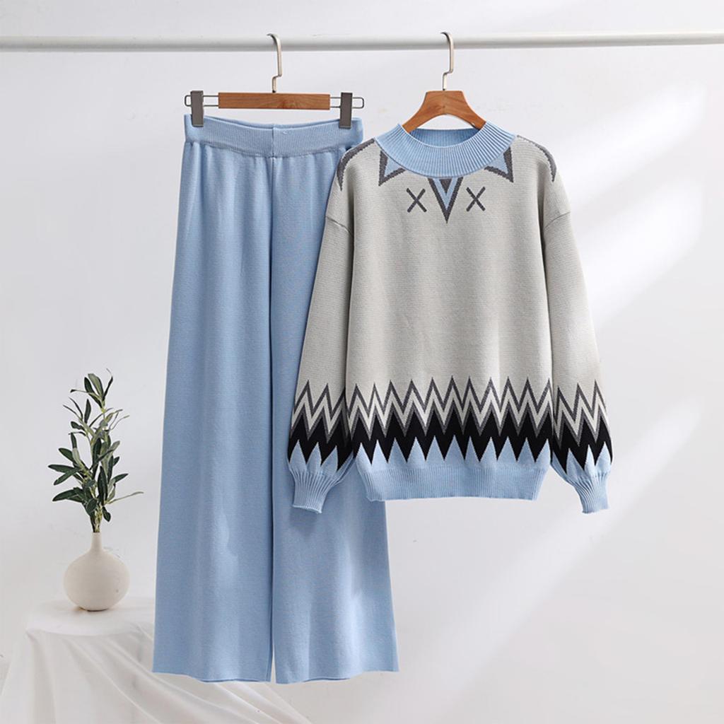 Women's Temperament Two-piece Knitted Suit Loose Sweater Wide Leg Pants