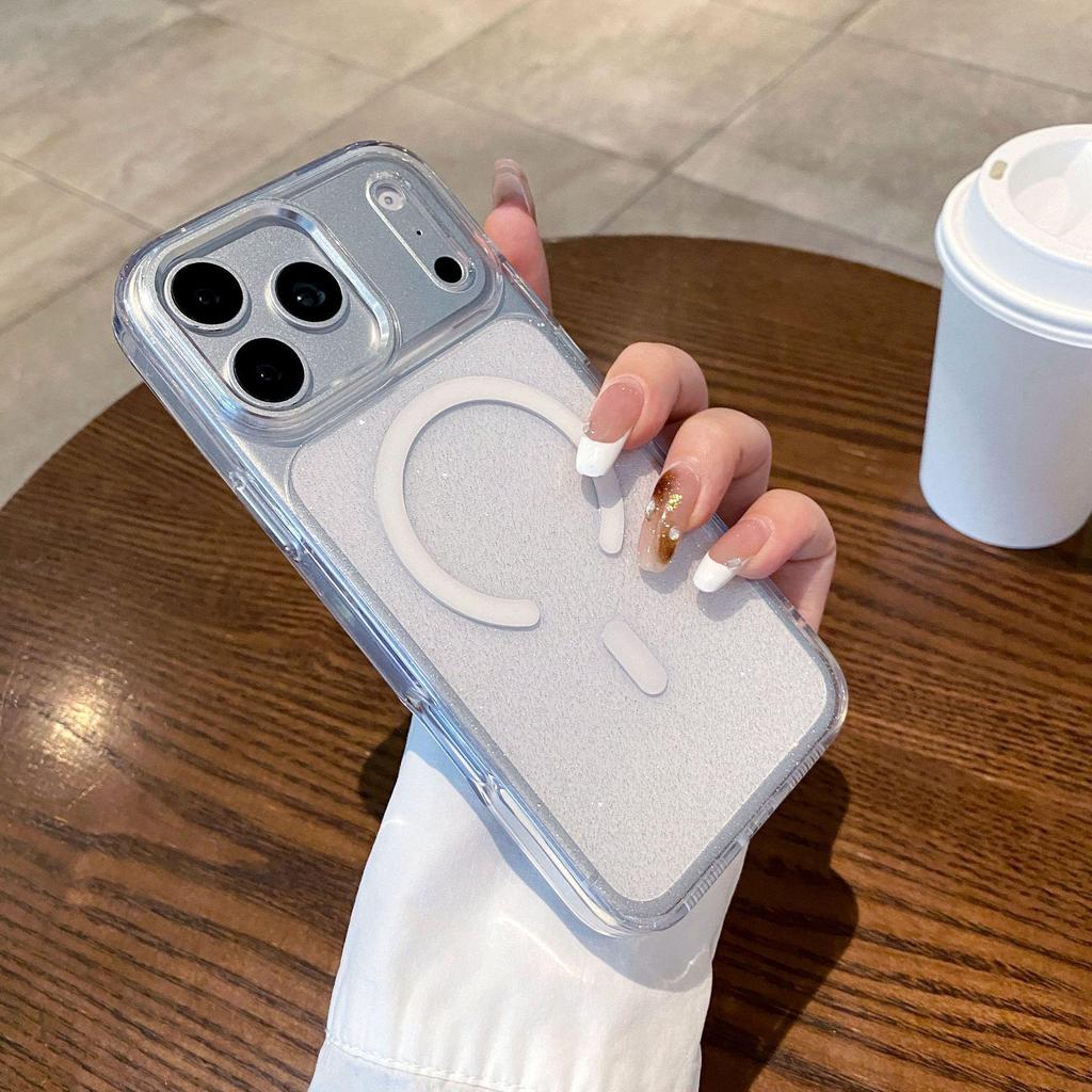 Compatible with iPhone 14/16 Pro/17 Pro Max: High Transparency, Drop-Proof, Glitter Magnetic Suction Case