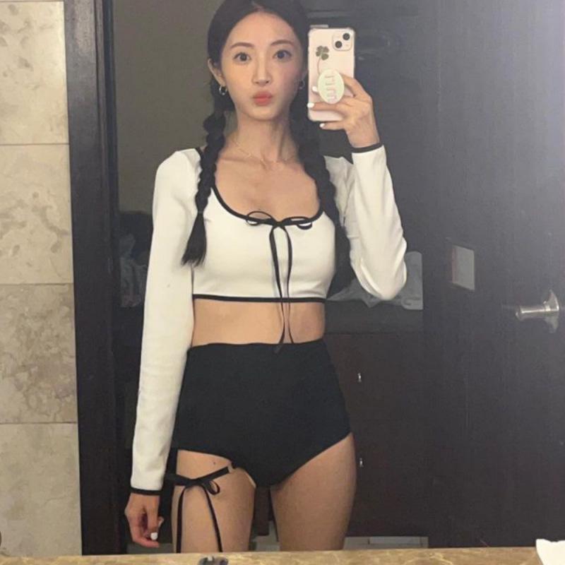 

Корейский купальник-бандаж в стиле колор-блок черного и белого цвета из Дондэмуна - Стильный и сексуальный купальник для женщин Large белый