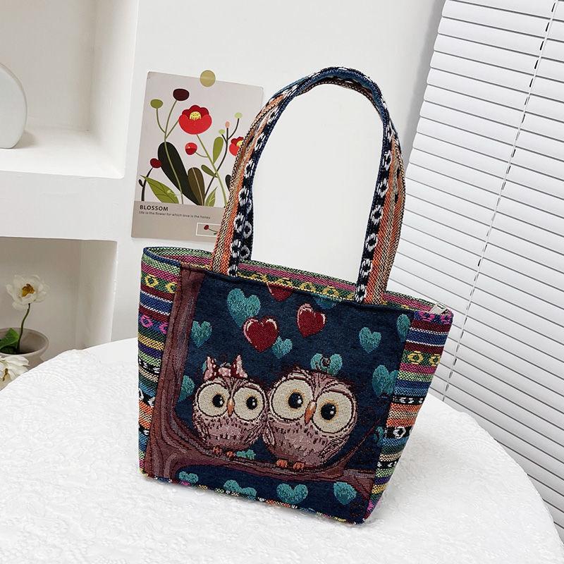 Handbag bag women go out canvas bag large capacity flower bird pattern handbag women's ethnic style handbag