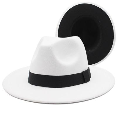 Sombrero de copa de lana de doble cara en blanco y negro, a juego con el color, sombrero de fieltro, sombrero de jazz de ala plana para mujer, sombrero popular para hombre.