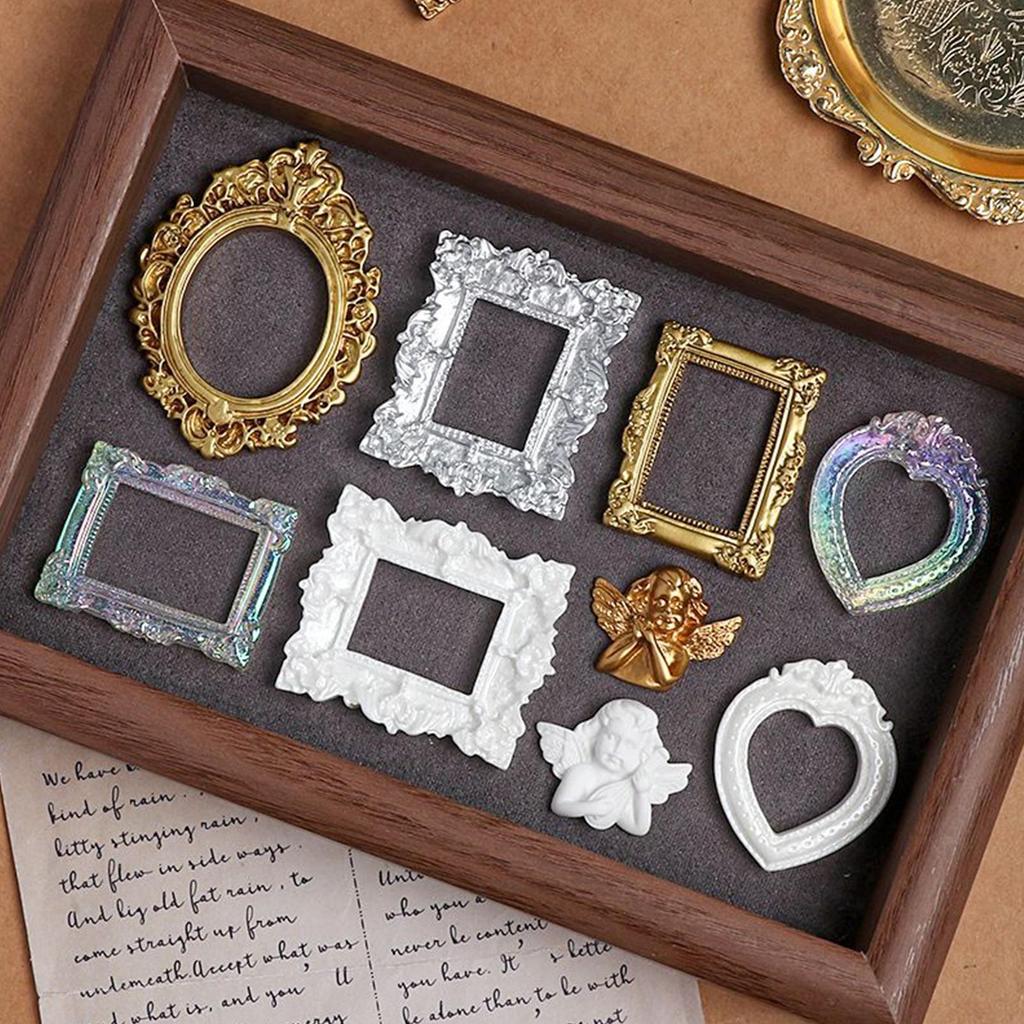 Vintage Mini Picture Frames 9 Pieces Tiny Antique Small Vintage Photography Decor Mini DIY Picture Display Frame for Photography
