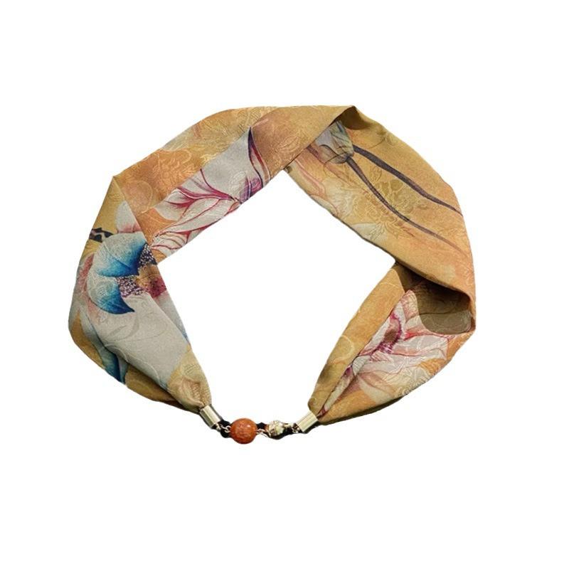 National Style Fragrant Cloud Yarn Magnetic Buckle Necklace Silk Scarf Women'S Summer Pearl Collarbone Chain Versatile High-End Scarf Neck Protection