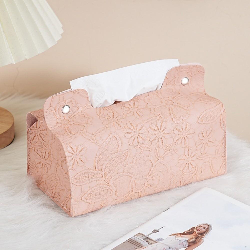 Nordic PU Leather Tissue Box Decorative Cherry Blossom Pattern Napkin Holder Durable Paper Tissue Case Bathroom