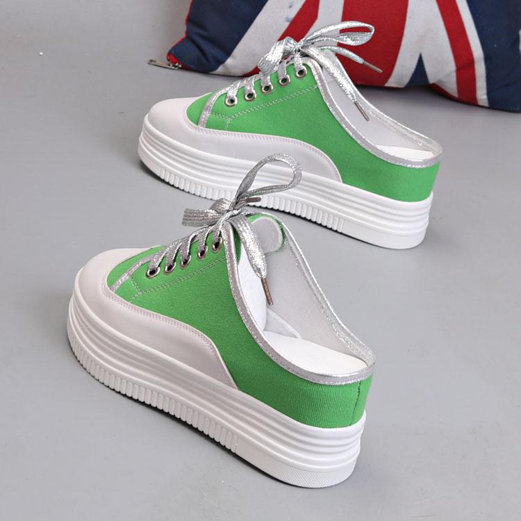 Fashion Thick Sole Platform 7CM Height Increase Women Summer Breathable Mesh Non-Heel Slippers Casual Shoes