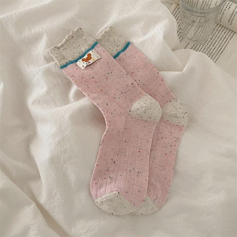 

Ladies Spring and Autumn New Cute Little Crab Cartoon Tube Pile Cotton Socks 1 pair рожевий