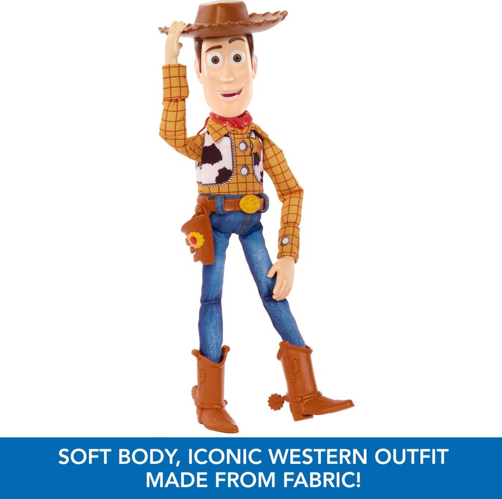 Tel Toy Story 4 Toy Story Movie Toy, Talking Woody Figure with Ragdoll Body, 20 Phrases, Pull Tab Activated Sounds, Roundup Fun Woody
