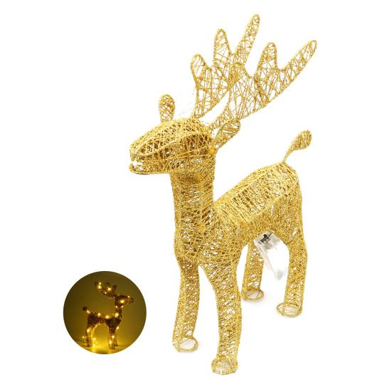 Lighted Reindeer Figurine 3D Metal Standing Deer Statue with LED Light for Outdoor Christmas Lawn Yard Decor