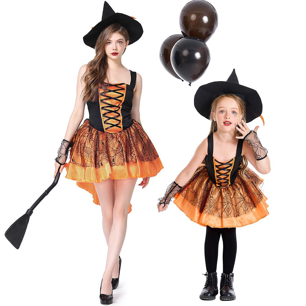 Purple & Orange Strappy Mesh Witch Costume - Sexy Halloween Cosplay