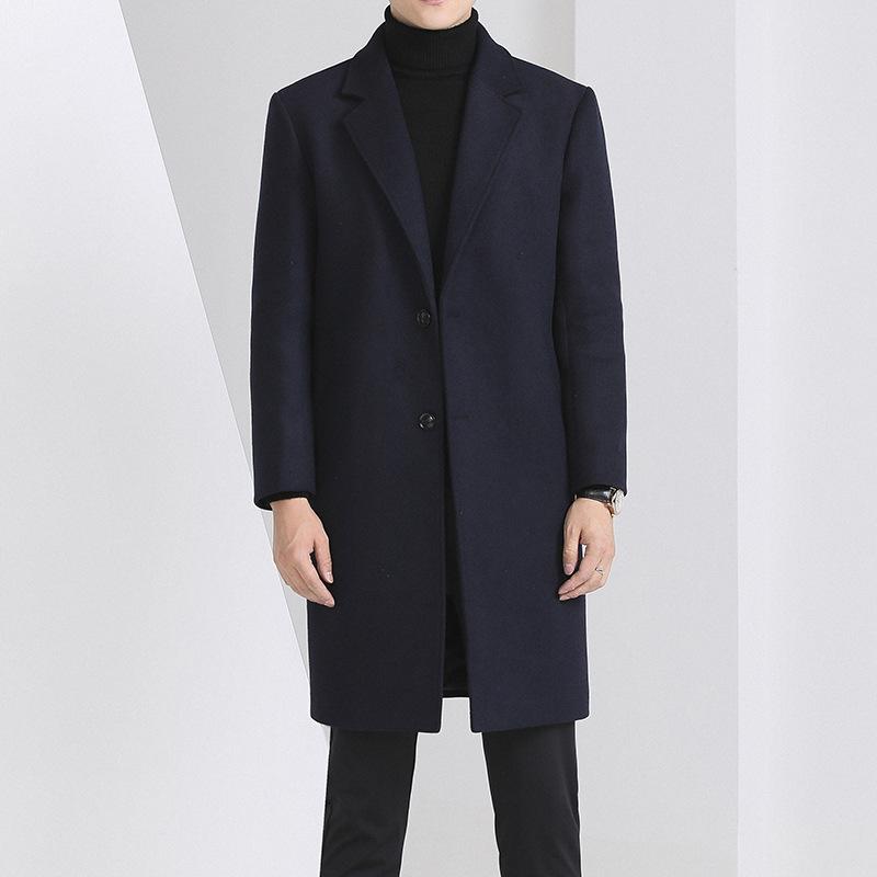 Abrigo de lana de invierno para hombre, abrigo informal de cuello de traje, abrigo de lana grueso de algodón con clip largo, moda juvenil