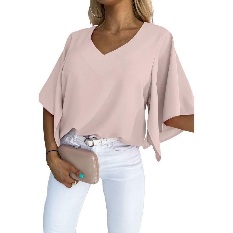 

American Shiying Thin Breathable V-neck Chiffon Shirt Women 2025 Summer New Solid All-Matching Short sleeve Top