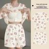 Korean Style Women's Cartoon Pajamas Set with Built-in Bra - Short-Sleeved, Loose, Plus Size, Summer Homewear