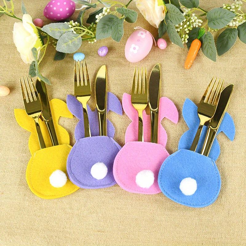 

8pcs Felt Knife and Fork Bag, Easter Bunny Cutlery Set, Restaurant Decoration, Wedding Season Decoration Cutlery Bag