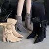 Pointed Thick Heel High Heel Martin Boots Women's 2025 Autumn and Winter New French Sexy Thin Boots Short Boots Medium Tube Stacking Boots
